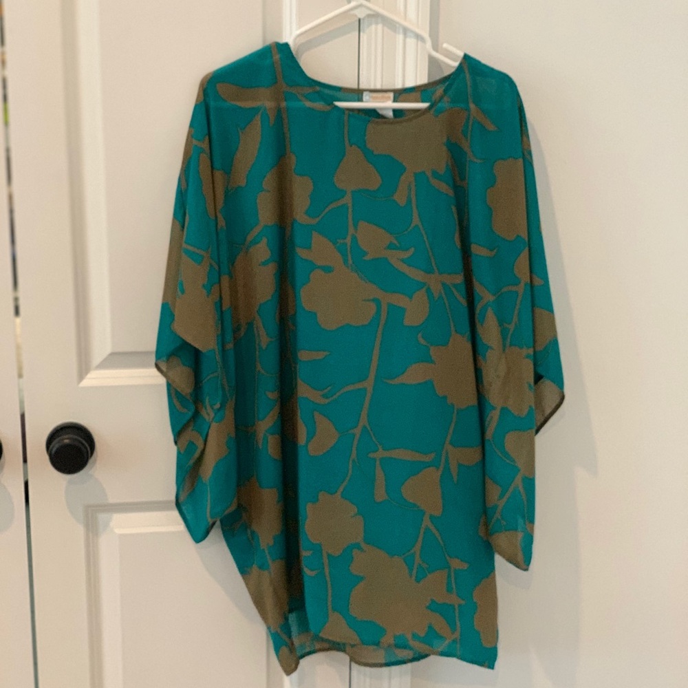 Teal and gold leaf tunic